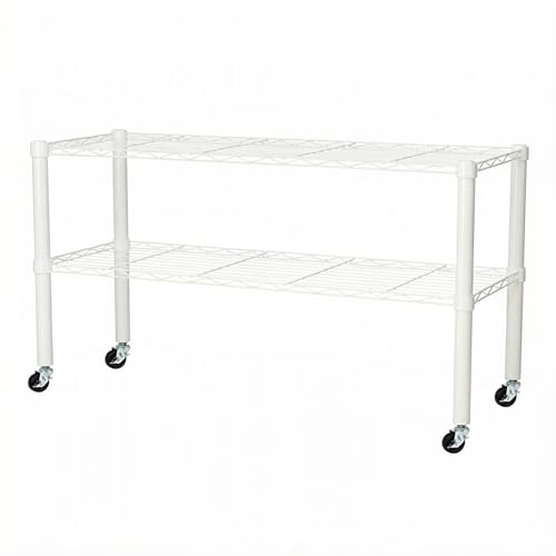 Standing Shelving Units on Casters, 36"W x 14"D x 20"H Metal Storage Rack - color: White, size: 2-Tiers