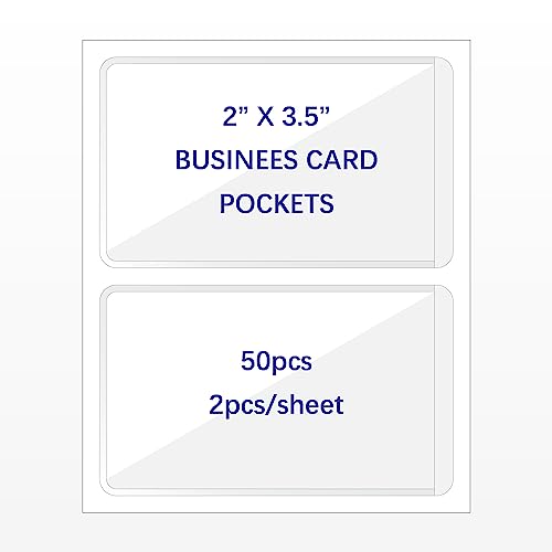 IMAGAME Clear Adhesive Business Card Pockets, 50 Pack - size: 2-1/2” x 4-1/8” for 2" x 3.5" Business Cards