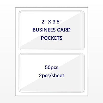 IMAGAME Clear Adhesive Business Card Pockets, 50 Pack - size: 2-1/2” x 4-1/8” for 2" x 3.5" Business Cards