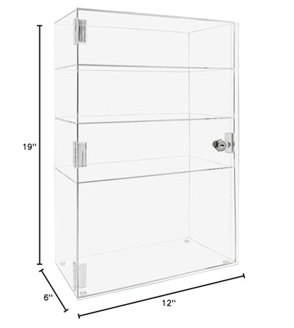 Marketing Holders Acrylic Locking Vertical Cabinet with Keys 12" x 6" x 19" Clear Tall Countertop Locker One Piece No Assembly with Swinging Door for Retail Merchandise - size: 12" x 6" x 19"
