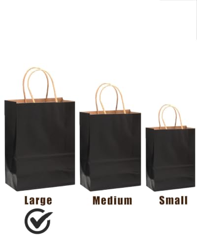 qiqee 30-Packs Black Gift Bags with Handles Bulk 13''x5 x10 Large Size Kraft Party Paper Bags - size: Large-30 count