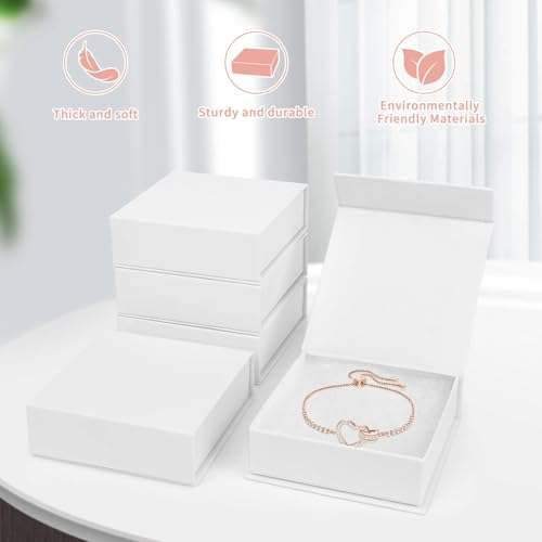 Mirgrime Jewelry Gift Boxes, 5 Pack 3.5x3.5x1 inch Small Jewelry Boxes, Cardboard Box for Necklaces Bracelet Earring Ring (White) - color: Magnetic Box-sxh-5-w