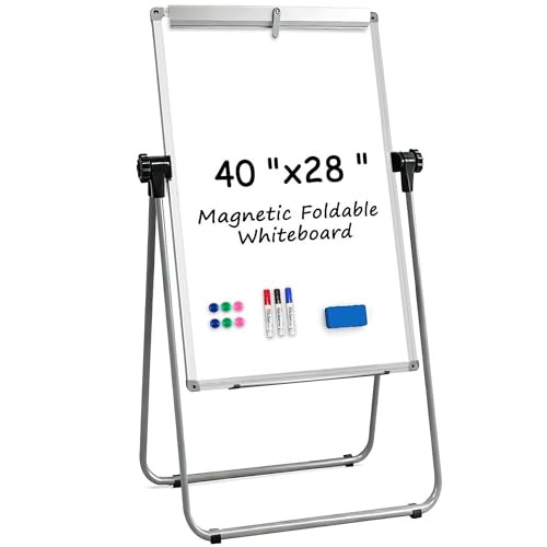 KIZZBY Double Sided White Board with Stand - 40" x 28" Portable Magnetic Flip Easel Whiteboard U-Stand Height Adjustable & 360° Rotation Dry Erase Board for Home Office Classroom - size: 28"W x 40"H
