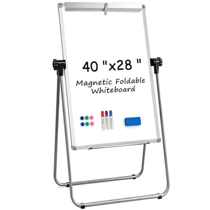 KIZZBY Double Sided White Board with Stand - 40" x 28" Portable Magnetic Flip Easel Whiteboard U-Stand Height Adjustable & 360° Rotation Dry Erase Board for Home Office Classroom - size: 28"W x 40"H
