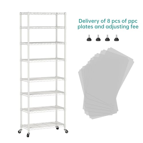 SINGAYE 8 Shelves Storage Wire Shelf Closet Metal Shelving Pantry Wheels - color: White, size: 8Tier/12"D X 22"W X 74"H