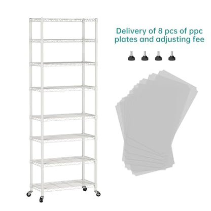 SINGAYE 8 Shelves Storage Wire Shelf Closet Metal Shelving Pantry Wheels - color: White, size: 8Tier/12"D X 22"W X 74"H