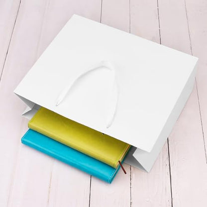 Extra Large Kraft Paper Gift Bags - 12 pcs, White, 16x6x12 Inches, Ribbon Handles, Party, Wedding and Shopping Bags - color: White-12-H-XL