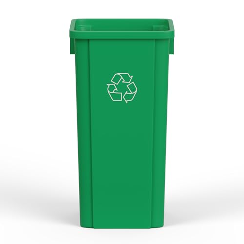 23 Gallon Green Recycle Square Commercial Trash | Garbage Can - Outdoor, Office, Restaurant, Kitchen, School