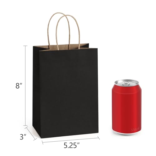 BagDream Gift Bags with Handles 5.25x3x8 Inch Black 50 Pack Bulk - color: Black, size: 1 Count (Pack of 50)