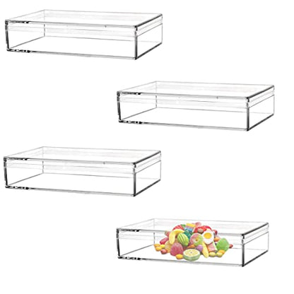 KissYou Acrylic Box 4 Pieces Small Clear Box with Lid Jewelry Storage Contanier Graduation Wedding Birthday Party Candy Boxes - size: 4.33 x 2.76 x 0.98 Inch