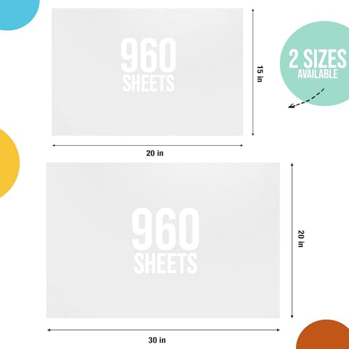 Party Solids White Tissue Paper for Gift Bags 15"X20" 960 Sheets - size: 960 Sheets (15 x 20)
