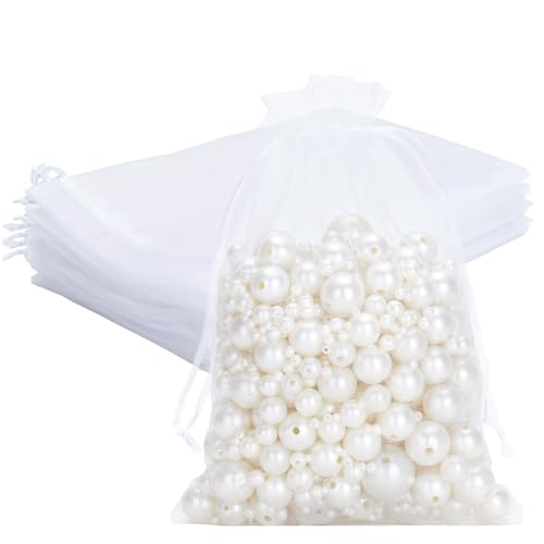 G2PLUS 25PCS White Organza Bags, 5x7 inches Sheer Mesh Jewelry Pouches - color: White
