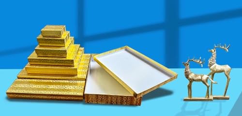 RJ Displays 6 Pack Cotton Filled Gold Foil Paper Cardboard Jewelry Boxes for Necklace, Bracelet boxes, Watch & Small Gifts box, Jewelry Gift Boxes Size 3 1/2" x 3 1/2" x 1" Inch - (Gold) - color: Gold