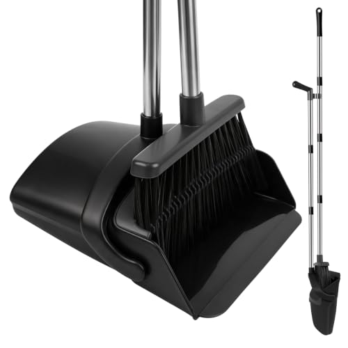 TNELTUEB Broom and Dustpan Set, 51" Long Handle Broom with Built-in Comb - color: Black, size: Standard