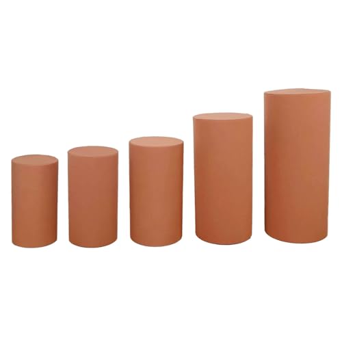 Efavormart Set of 5 | Terracotta Spandex Cylinder Plinth Display Box Stand Covers, Stretchable Pedestal Pillar Prop Covers - 160 GSM - color: Terracotta, size: Spandex Cylinder Covers