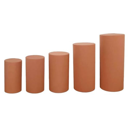 Efavormart Set of 5 | Terracotta Spandex Cylinder Plinth Display Box Stand Covers, Stretchable Pedestal Pillar Prop Covers - 160 GSM - color: Terracotta, size: Spandex Cylinder Covers