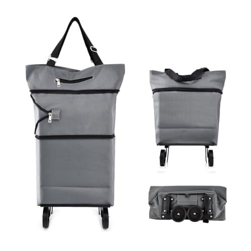 Collapsible Shopping Cart with 360° Swivel Wheels, Reusable Foldable Tote Grocery Cart for Travel Camping and Home - color: Gray