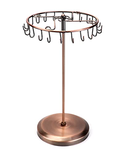 QWORK Spinning Jewelry Tree Display Stand, Jewelry Organizer with 23 Hooks, Brass - color: Brass, size: 1 Pack