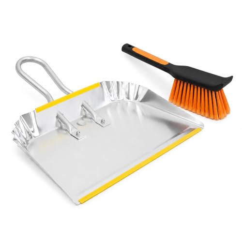 17" Heavy Duty Metal Dust Pan with Brush Set - size: 1 Count (Pack of 1) with Brush