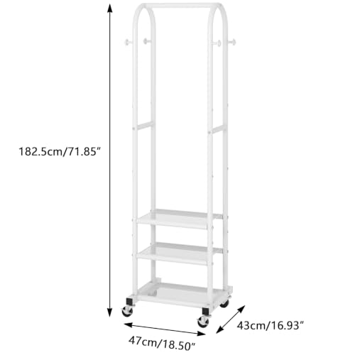 Kaitiemoo Clothing Rack, Mobile Garment Rack with Wheels & 3 Shelves, White - color: White