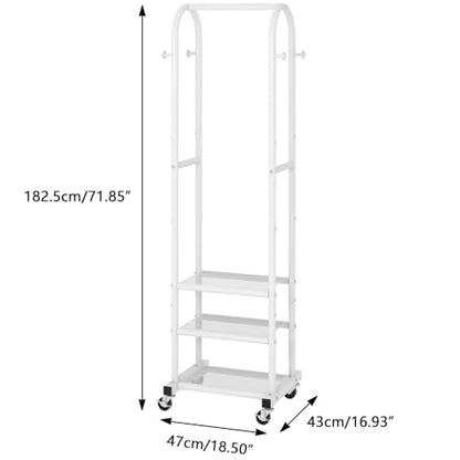 Kaitiemoo Clothing Rack, Mobile Garment Rack with Wheels & 3 Shelves, White - color: White