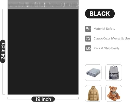 Metronic Poly Mailers 19x24 2000PC Shipping Bags for Clothes Small Business - color: Black, size: 19x24 2000PC
