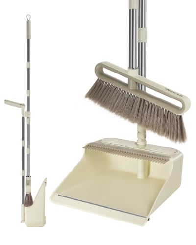 Broom and Dustpan Set with 52" Adjustable Long Handle, (Santra Lite) - color: Ivory