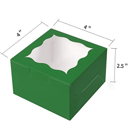 KPOSIYA 60pcs Small Cookie Boxes with Window, 4x4x2.5 Green Bakery Box - color: Green, size: 60