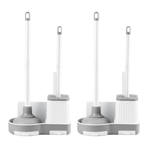 2 Pack Toilet Brush and Plunger Set, Plunger and Brush Set, White - size: 2 packs