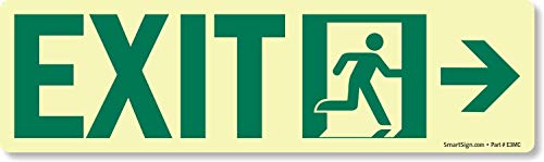 SmartSign - S-5585-GS-4.5x14 "Exit" Label with Right Arrow | 4.5" x 14" Glow-in-the-Dark Laminated Vinyl Exit - Right Arrow - color: Exit - Right Arrow