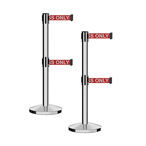 Crowd Control Warehouse CCW RBB-100D Retractable Belt Barriers, Set of 2 - color: Red with "AUTHORIZED ACCESS ONLY" White Letters, size: 7.5 Foot