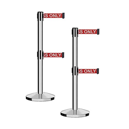 Crowd Control Warehouse CCW RBB-100D Retractable Belt Barriers, Set of 2 - color: Red with "AUTHORIZED ACCESS ONLY" White Letters, size: 7.5 Foot