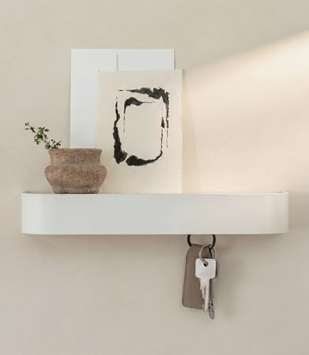 Kazai. Key Holder 'Toke' | Minimalist Key Hook Design from Berlin | Modern Key Holder Wall Mount with Wooden Shelf | Key Rack for Wall as Entryway Organizer | White - color: White, size: 12.9" (8 Hooks)