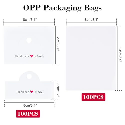 joycraft 100Pcs White Packaging for Small Business, Jewelry Package Supplies with Clear Bags, Jewelry Display Bags for Selling, Craft Packaging Set for Bracelets, Key Chains, Earring. - color: White
