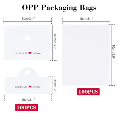 joycraft 100Pcs White Packaging for Small Business, Jewelry Package Supplies with Clear Bags, Jewelry Display Bags for Selling, Craft Packaging Set for Bracelets, Key Chains, Earring. - color: White