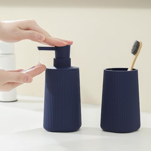 YAUKPH Bathroom Soap Dispenser and Toothbrush Holder Striped Blue - color: Striped Blue