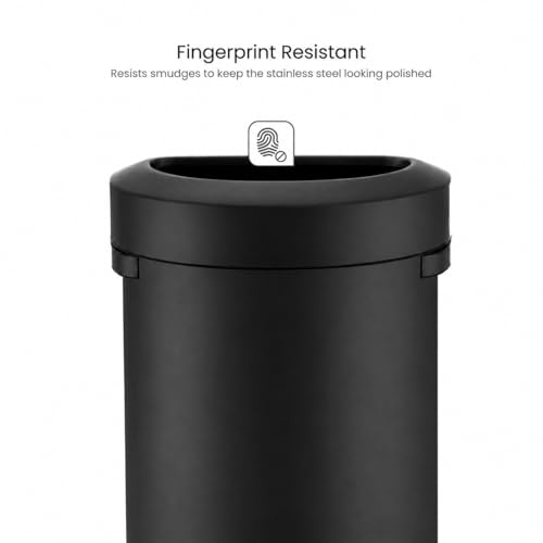 Home Zone Living 18 Gallon Commercial Trash Can with Semi-Round Flat Back - color: Matte Black, size: D-Shaped