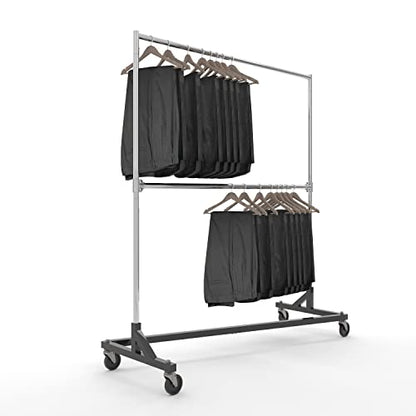 Econoco Brand Commercial Rolling Z-Rack with Add-On Hang Bar - Black Base - color: Black, style: Z Rack with Add On Hang Bar