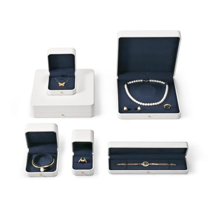 White PU Leather Proposal Engagement Ring Gift Box - color: Blue Ring Box