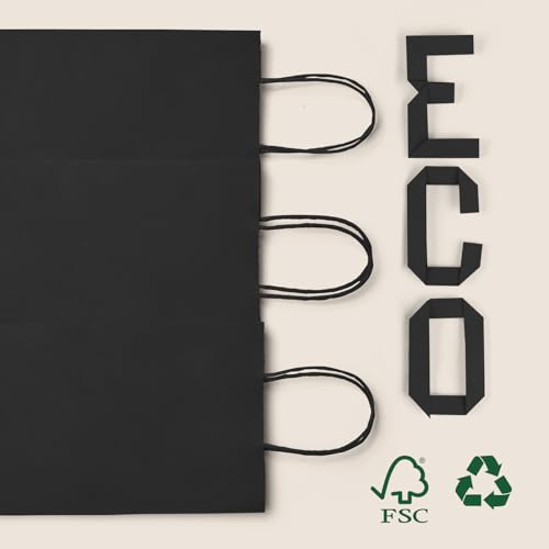 MESHA Black Gift Bags 50 Pack 5.25x3.75x8'' Small Paper Bags with Handles - color: Black, size: 1 Count (Pack of 1)