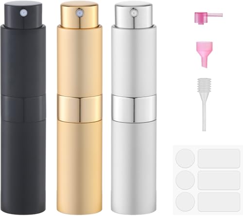 8ml Travel Perfume Bottle Refillable, Atomizer Sprayer for Cologne 3PCS - color: Black,gold,silver