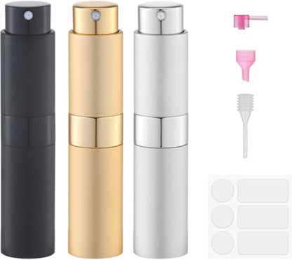 8ml Travel Perfume Bottle Refillable, Atomizer Sprayer for Cologne 3PCS - color: Black,gold,silver