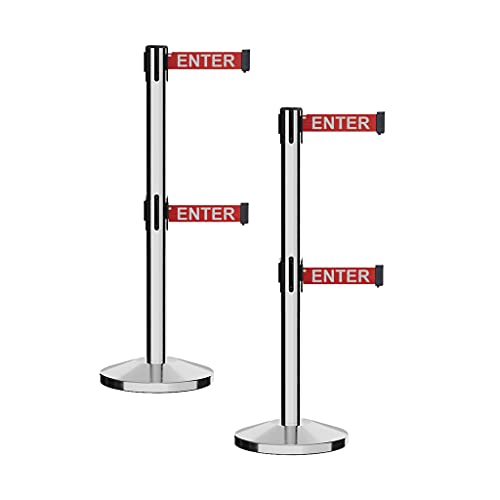Crowd Control Warehouse RBB-100D Retractable Stanchion Barriers, Set of 2 - color: Red with "CAUTION - DO NOT ENTER" White Letters, size: 7.5 Foot