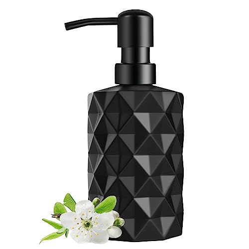 Glass Soap Dispenser with Plastic Pump, 330ml/11oz. Liquid Hand Soap Dispenser for Bathroom and Kitchen, Hand-Pump Dispenser for Dishwashing Liquid, Lotion, Soap, Essential Oil (Matte Black) - color: Matte Black