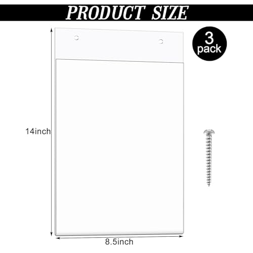 Fullhawl 3 Pack 8.5x14 Acrylic Wall Mount Sign Holder Clear Paper Document Holder with Hardware Floating Picture Frame for Certificate Notices Upcoming Events Office Restaurant Healthcare Facilities
