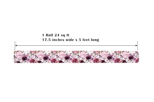 ZINTBIAL Floral Wrapping Paper Roll - Purple Rose Design, 17 Inches x 16.5 Feet, Gift Wrap for Wedding, Bridal Shower, Birthday, Mother's Day,Anniversary, Cut Lines on Back - color: Purple-Floral