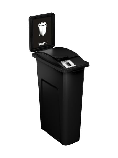 Waste Wise 23 Gallon Recycled HDPE Waste and Recycling Bin for Commercial Spaces - (Black w/Sign & Lid, Trash) - color: Black Trash