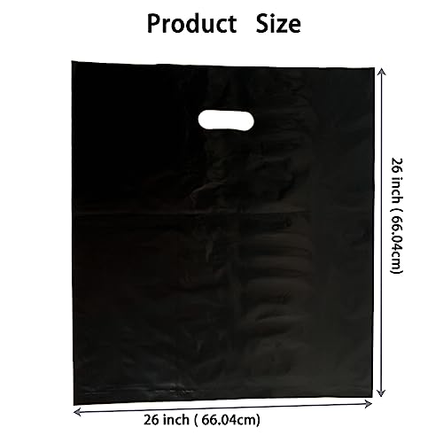 Krodtige 50 Pack 26" x 26" x3 Mil Thick Extra Large Black Plastic Merchandise Bags with Die-Cut Handles - size: 26x26 Inches