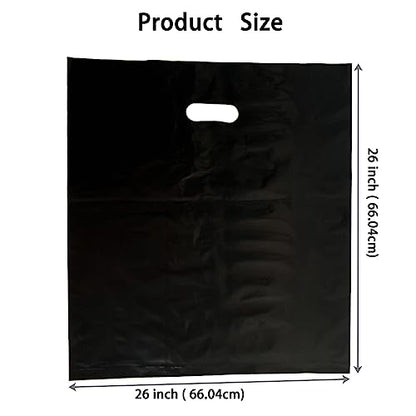 Krodtige 50 Pack 26" x 26" x3 Mil Thick Extra Large Black Plastic Merchandise Bags with Die-Cut Handles - size: 26x26 Inches