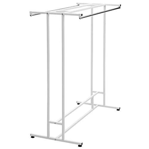 MyGift White Metal Garment Rack, Double Rod Clothes Hanger Stand - color: White